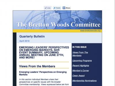 The Bretton Woods Committee Quarterly Newsletter, April 2016 (cover)