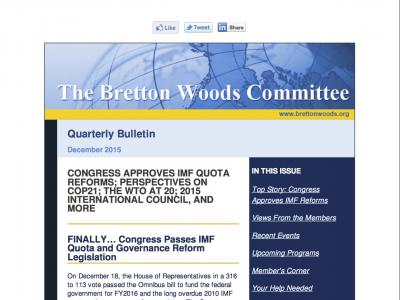 The Bretton Woods Committee Quarterly Newsletter, December 2015 (cover)